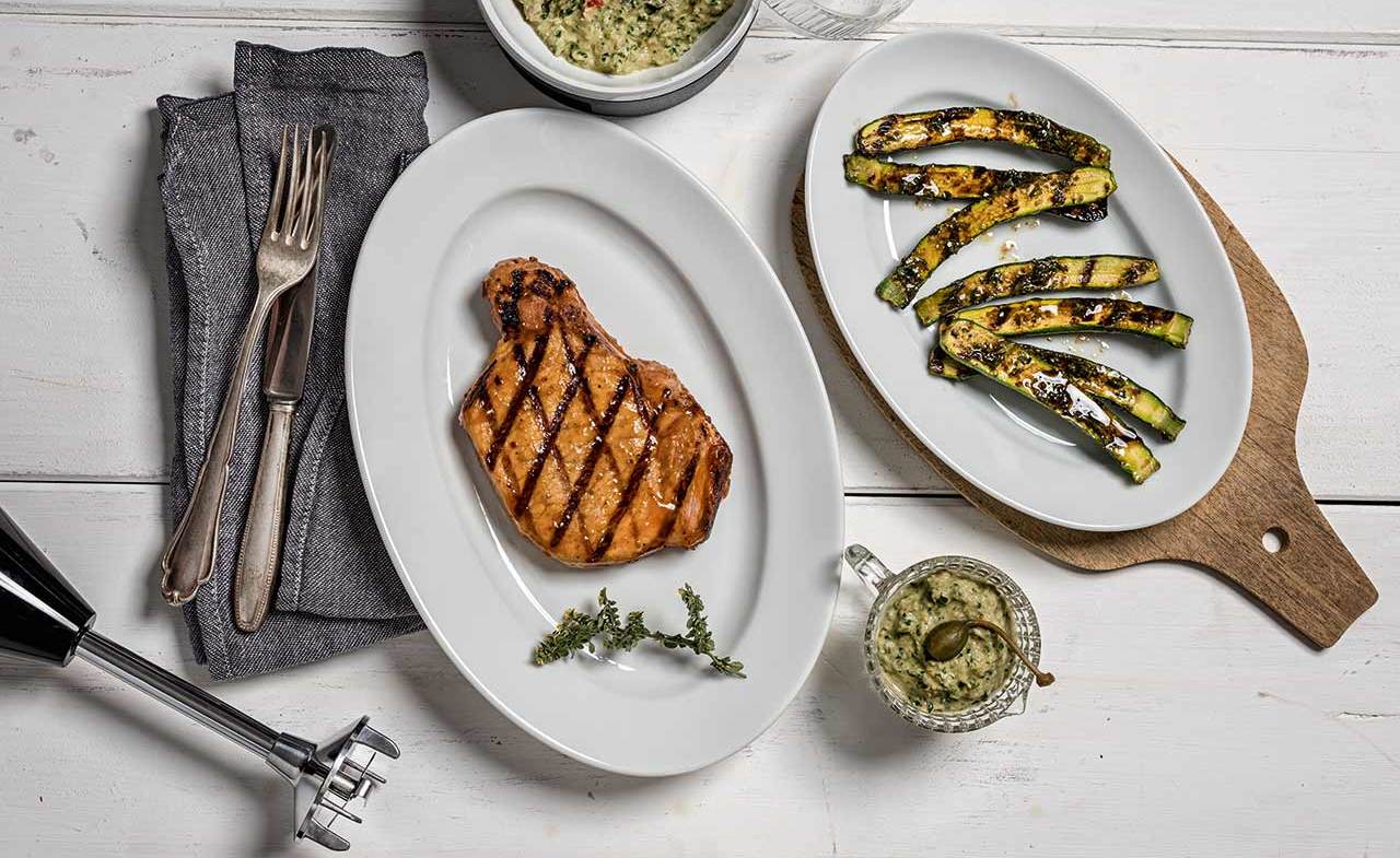 Grilled Pork Chop and Zucchini
