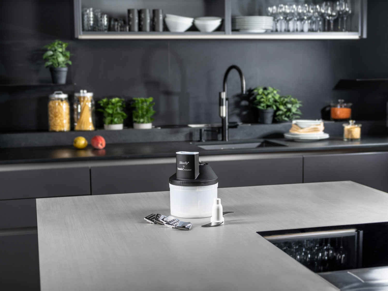 bamix SliceSy food processor in a kitchen setting