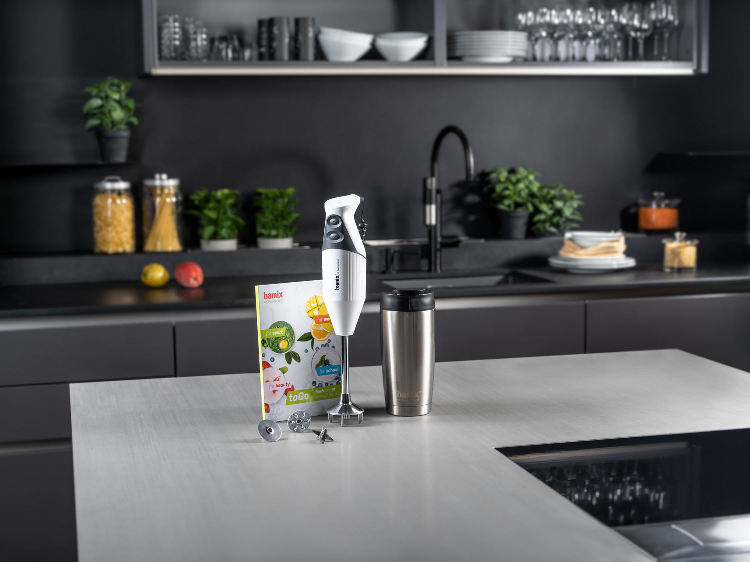 bamix ToGo immersion blender in a kitchen setting