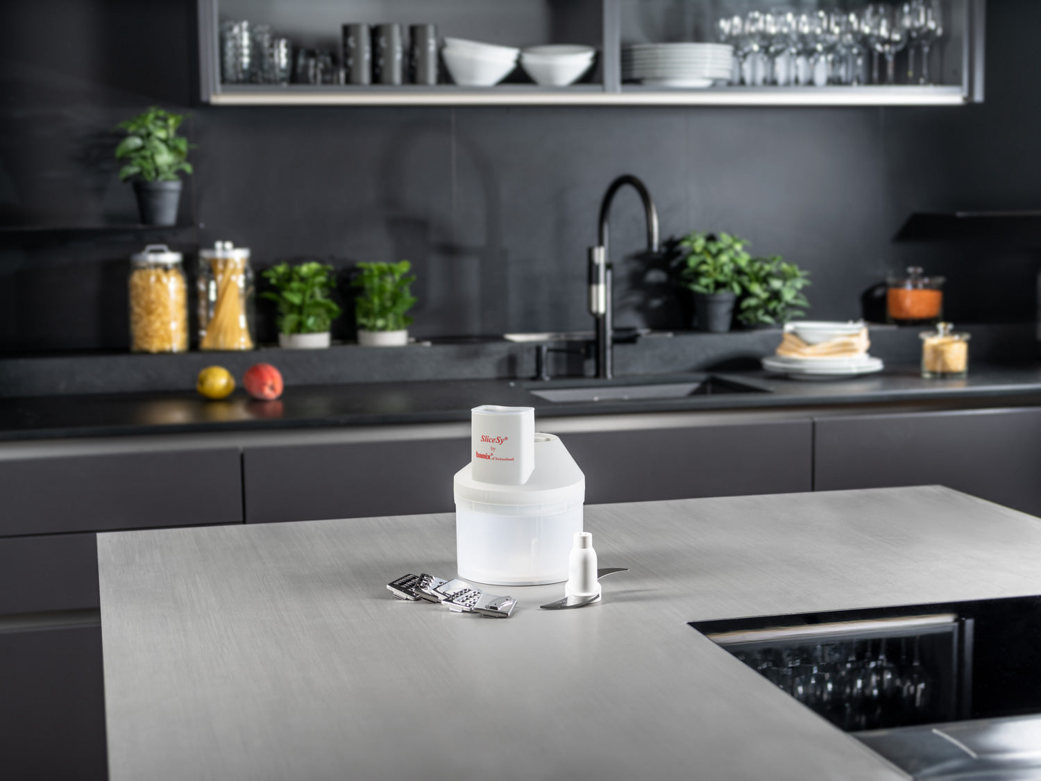 bamix SliceSy food processor in a kitchen setting